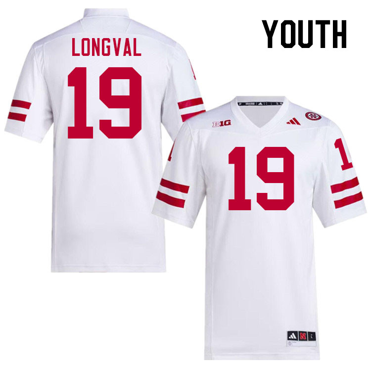 Youth #19 Luke Longval Nebraska Cornhuskers College Football Jerseys Stitched Sale-White